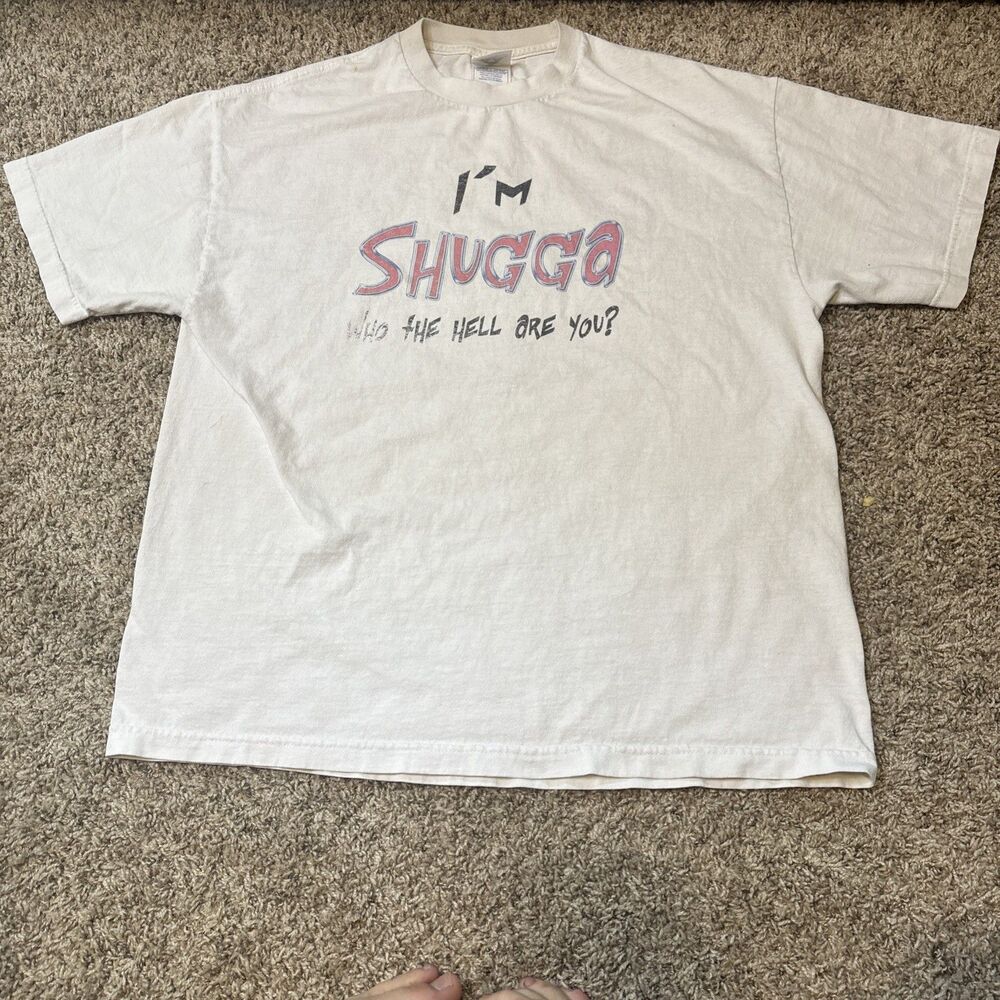 Vintage AAA USA I’m Shugga Who The Hell Are You Graphic T Shirt White XL Faded
